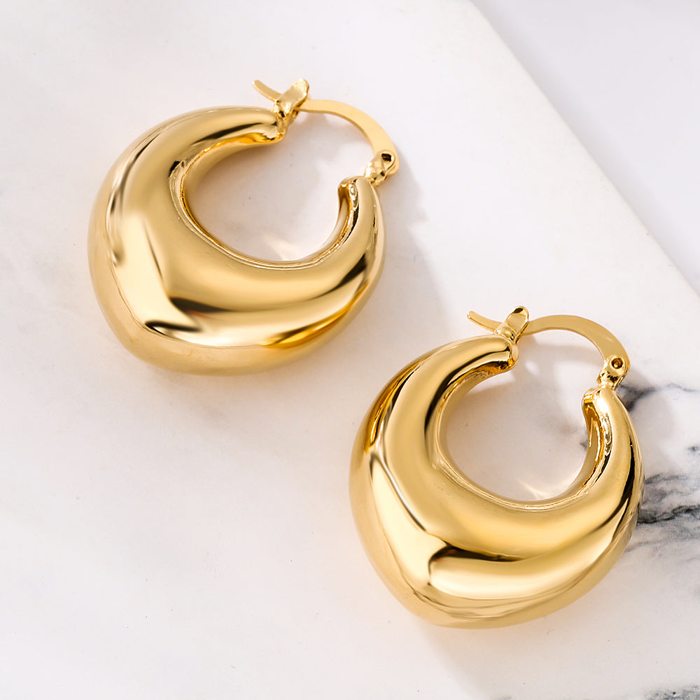 1 Pair Minimalist Geometric 18K Gold Plated Copper Hoop Earrings