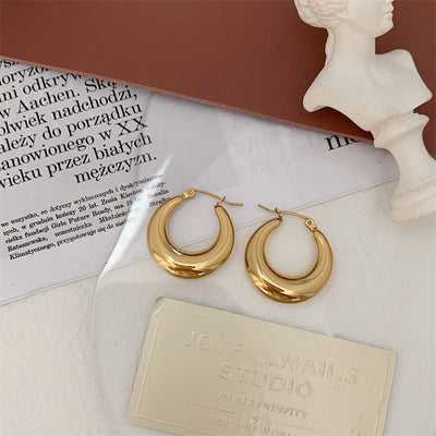 1 Pair Minimalist Gold Plated Stainless Steel Crescent Hoop Earrings