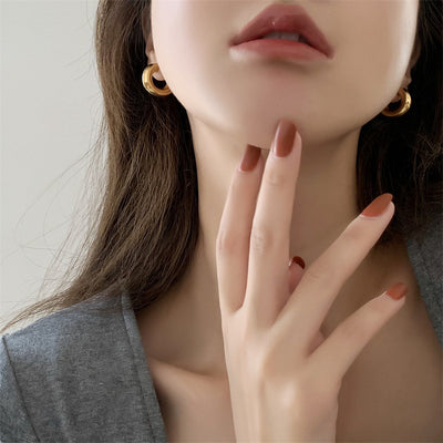 1 Pair Minimalist Gold Plated Stainless Steel Crescent Hoop Earrings