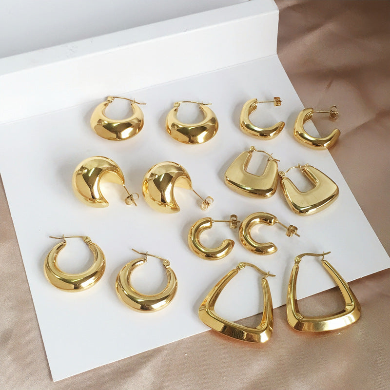 1 Pair Minimalist Gold Plated Stainless Steel Crescent Hoop Earrings