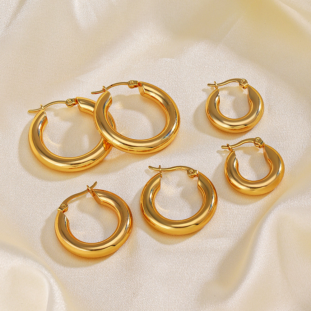 1 Pair Minimalist 18K Gold Plated Geometric Stainless Steel Hoop Earrings