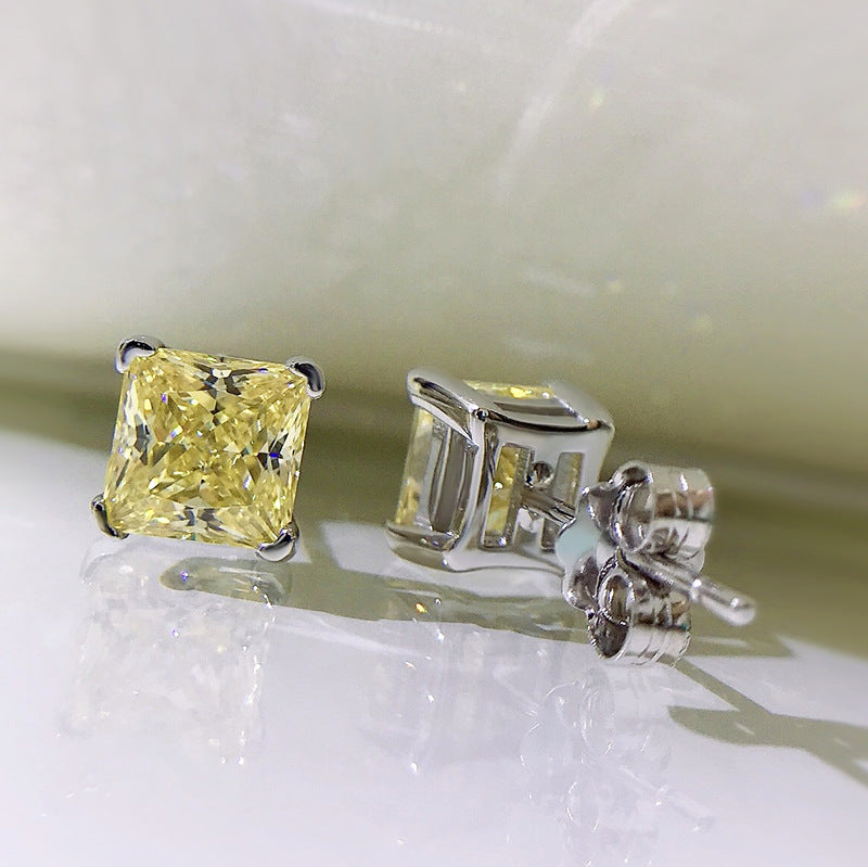 1 Pair Minimalist Square Sterling Silver High Carbon Diamond Stud Earrings 2023