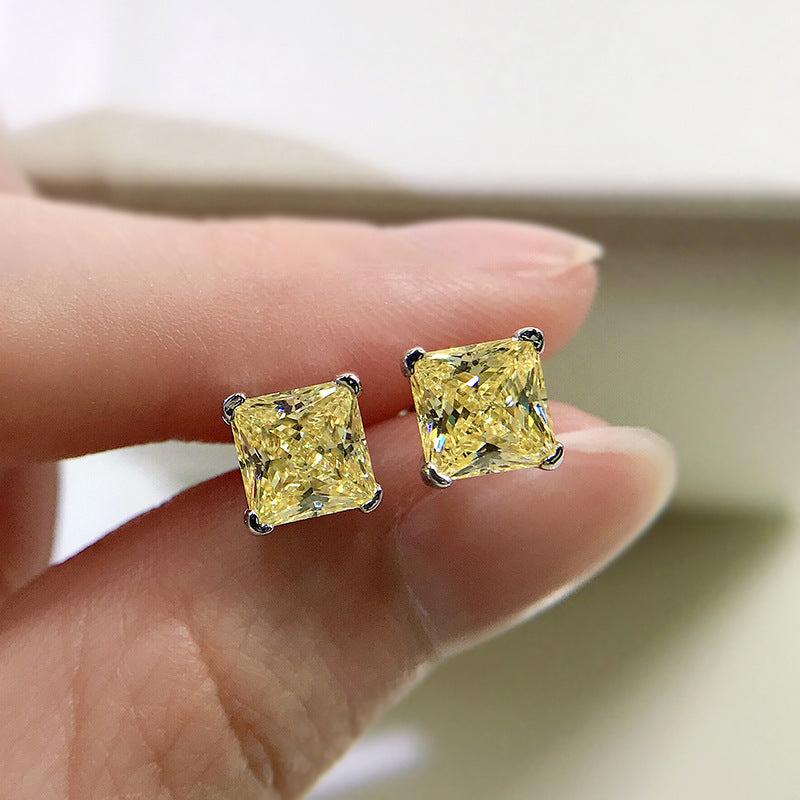 1 Pair Minimalist Square Sterling Silver High Carbon Diamond Stud Earrings 2023