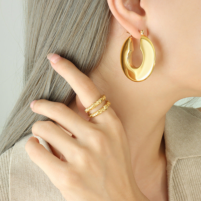 1 Pair Geometric U Shape Titanium Steel 18K Gold Plated Hoop Earrings