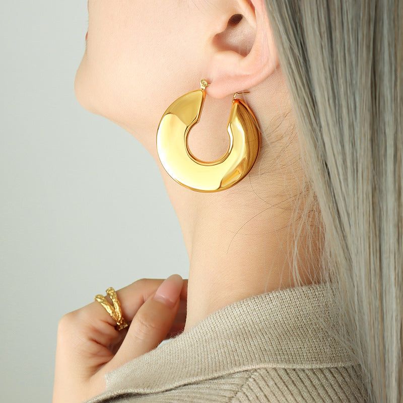 1 Pair Geometric U Shape Titanium Steel 18K Gold Plated Hoop Earrings