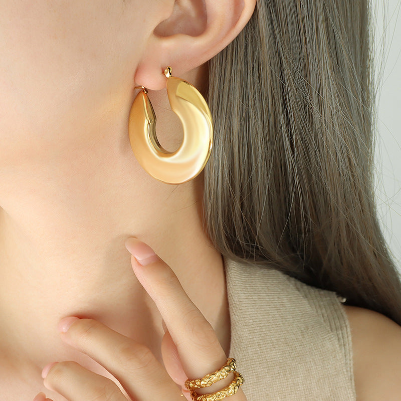 1 Pair Geometric U Shape Titanium Steel 18K Gold Plated Hoop Earrings