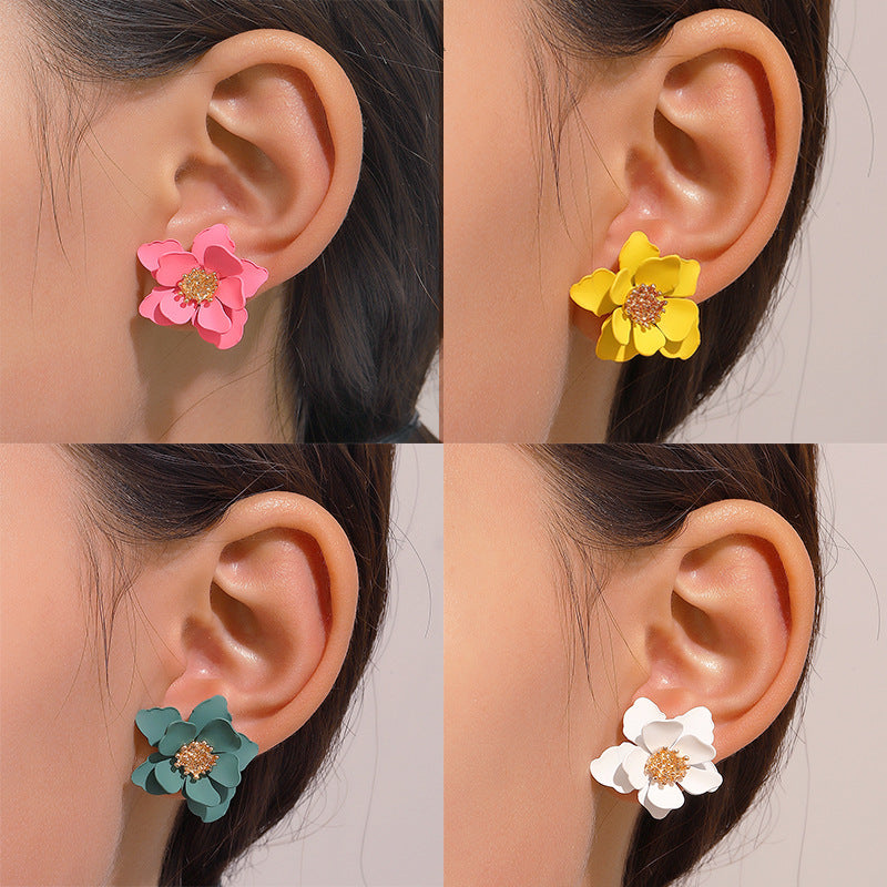 Sweet Floral Acrylic Multi-layer Petal Earrings for Women