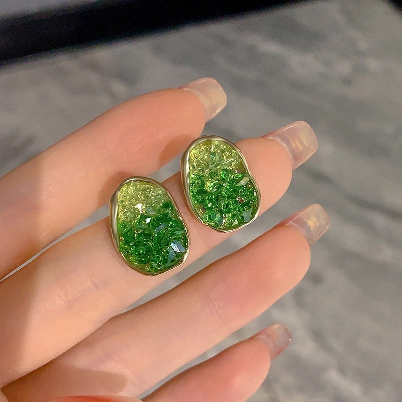 Sweet Floral Crystal Stud Earrings - Elegant Green Design