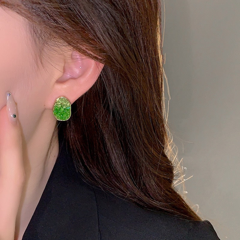 Sweet Floral Crystal Stud Earrings - Elegant Green Design