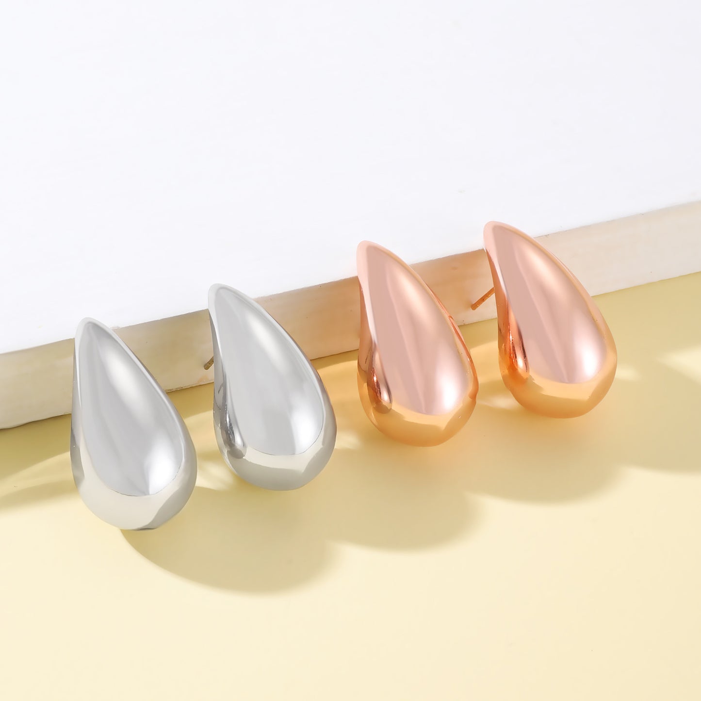 Vintage Water Droplet 14K Gold Plated Silver Stud Earrings