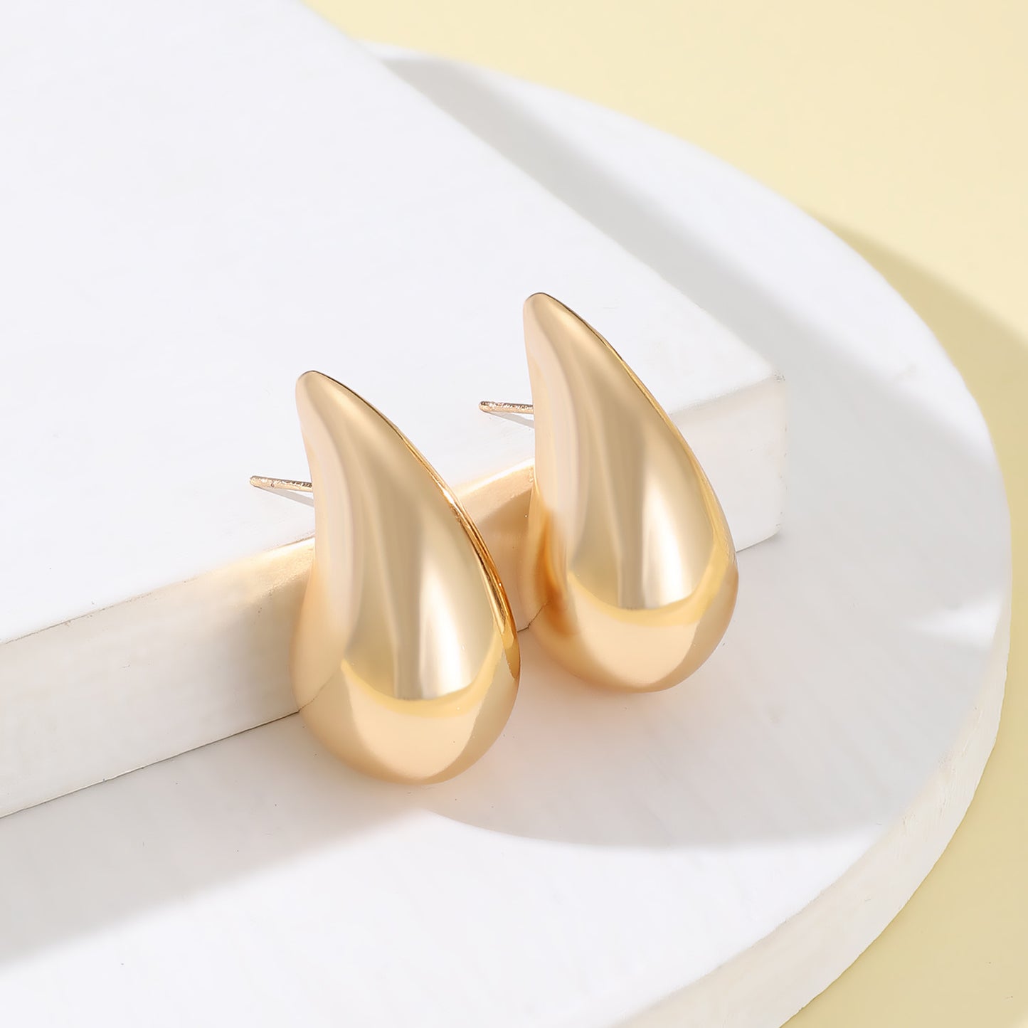 Vintage Water Droplet 14K Gold Plated Silver Stud Earrings