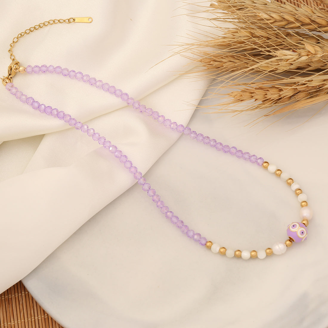Bohemian Heart Eye Natural Stone Layered Necklace - Stainless Steel Beaded Design