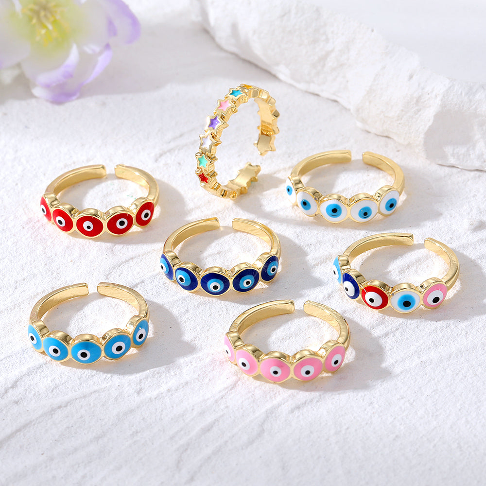 Casual Bohemian Evil Eye Alloy Enamel Women's Open Ring