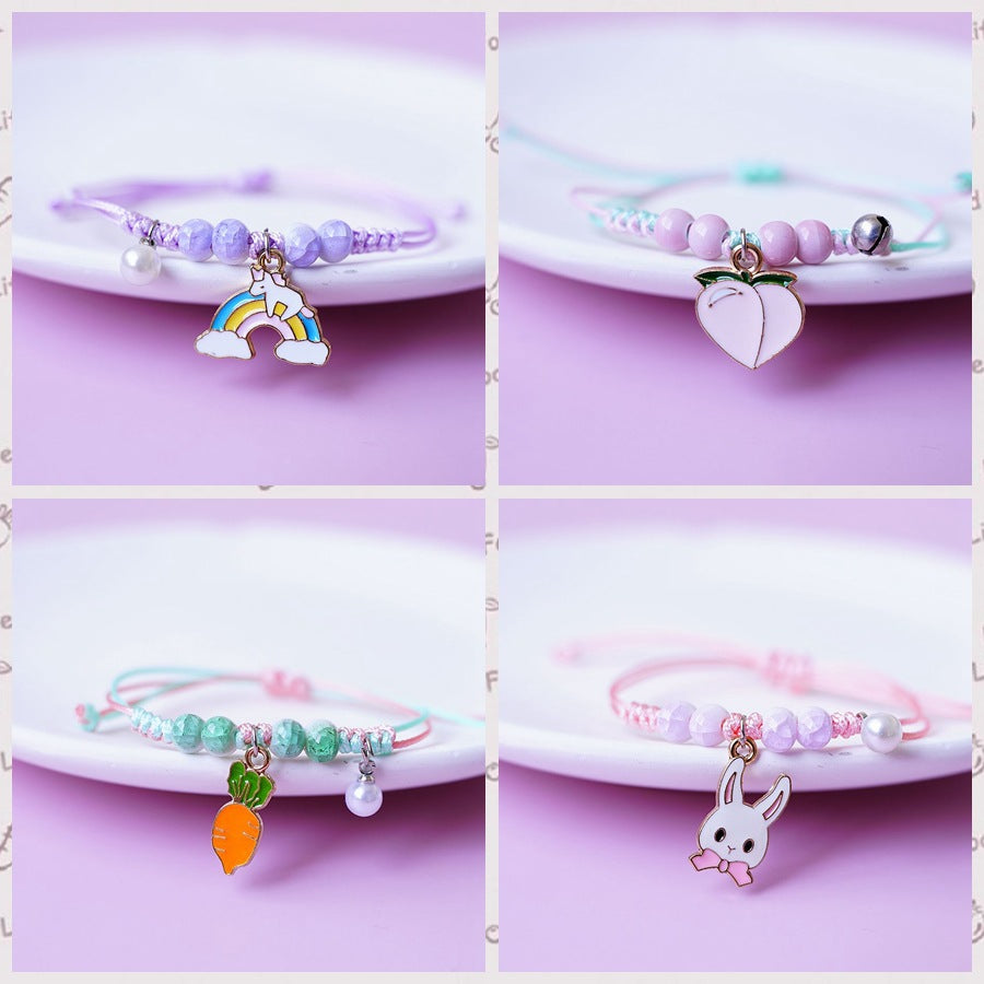 Cute Cartoon Rabbit Carrot Alloy Beaded Friendship Bracelets for Women