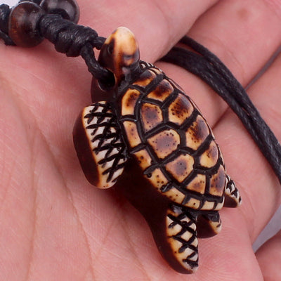 Ethnic Style Polished Turtle Pendant Wax Rope Unisex Necklace