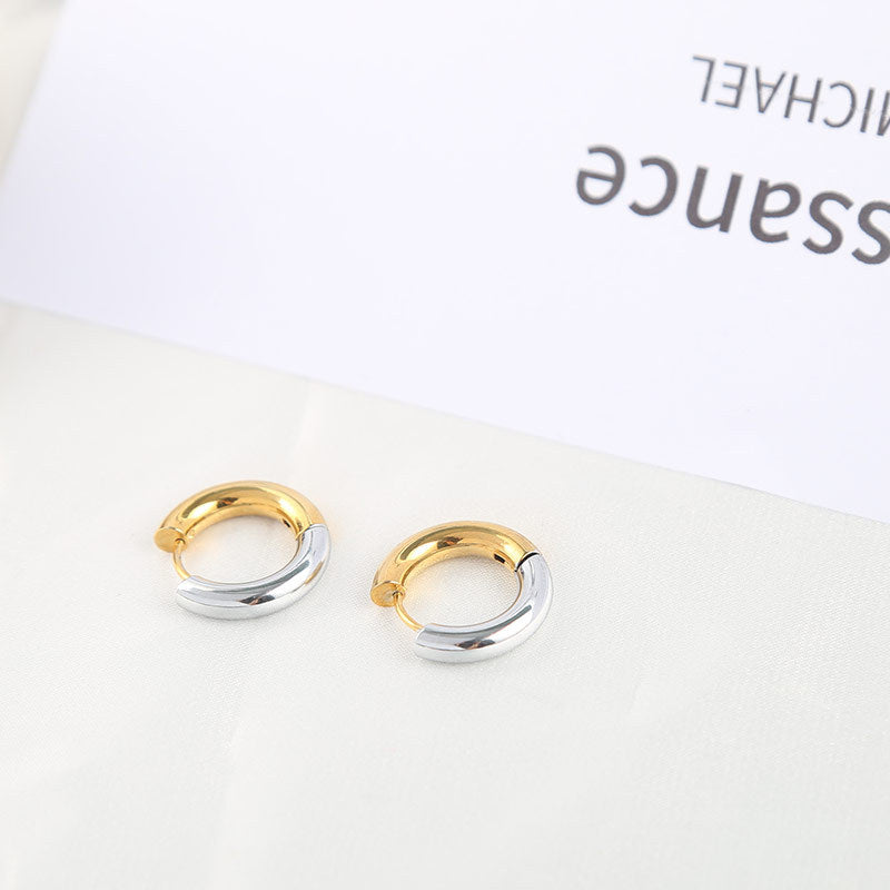 Fashion Color Block Stainless Steel Hoop Earrings - 4mm Diameter Retro Style