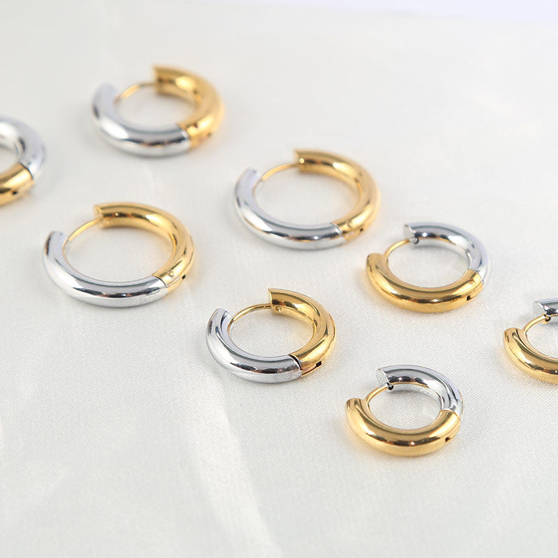Fashion Color Block Stainless Steel Hoop Earrings - 4mm Diameter Retro Style