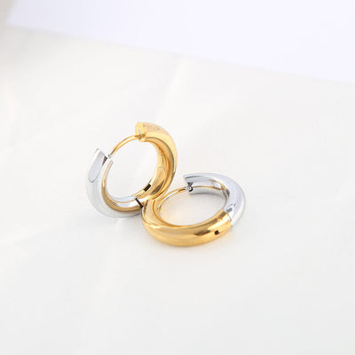 Fashion Color Block Stainless Steel Hoop Earrings - 4mm Diameter Retro Style