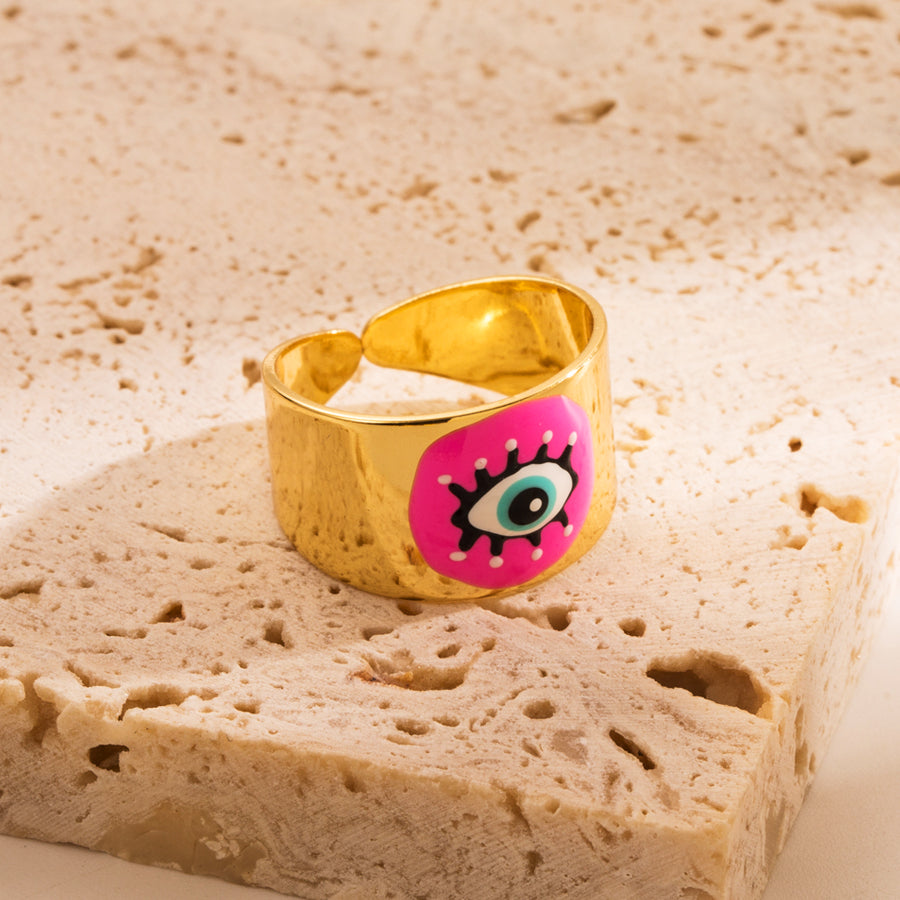 Fashion Devil's Eye Smiley Face Enamel Open Ring - Colorful Cartoon Graffiti Design