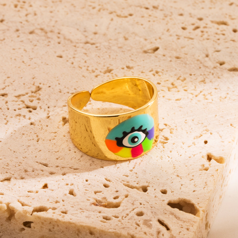 Fashion Devil's Eye Smiley Face Enamel Open Ring - Colorful Cartoon Graffiti Design