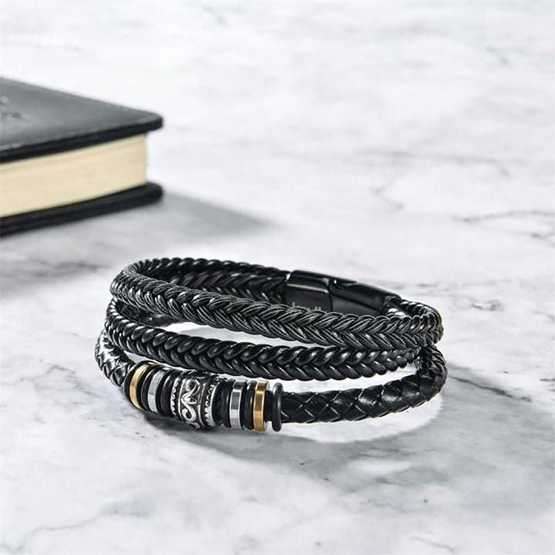 Fashion Cross Rectangle Stainless Steel Leather Braid Unisex Bracelet
