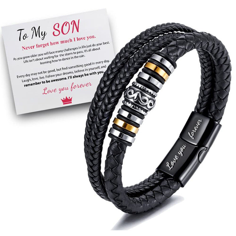 Fashion Cross Rectangle Stainless Steel Leather Braid Unisex Bracelet