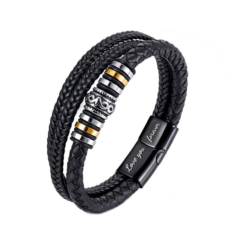 Fashion Cross Rectangle Stainless Steel Leather Braid Unisex Bracelet
