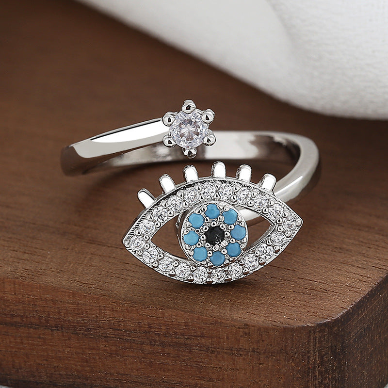 Fashion Devil's Eye Zircon Adjustable Open Ring for Women and Men