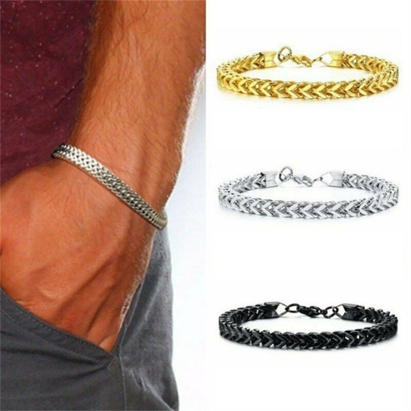 Fashion Geometric Titanium Steel Double Row Mesh Men's Bracelet
