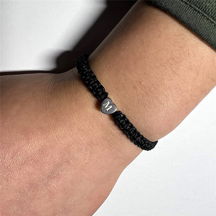 Fashion Heart Shape Cord Copper Couple Bracelets with Alphabet Charm