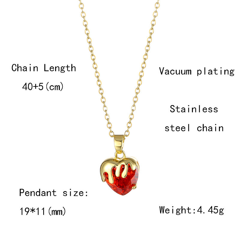 Fashion Heart Shape Zircon Crystal Pendant Necklace - Stainless Steel and Brass Plating
