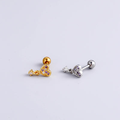 1 Piece Fashion Heart & Star Shape Stainless Steel Zircon Inlay Ear Studs