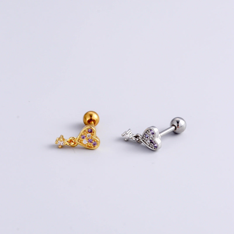 1 Piece Fashion Heart & Star Shape Stainless Steel Zircon Inlay Ear Studs