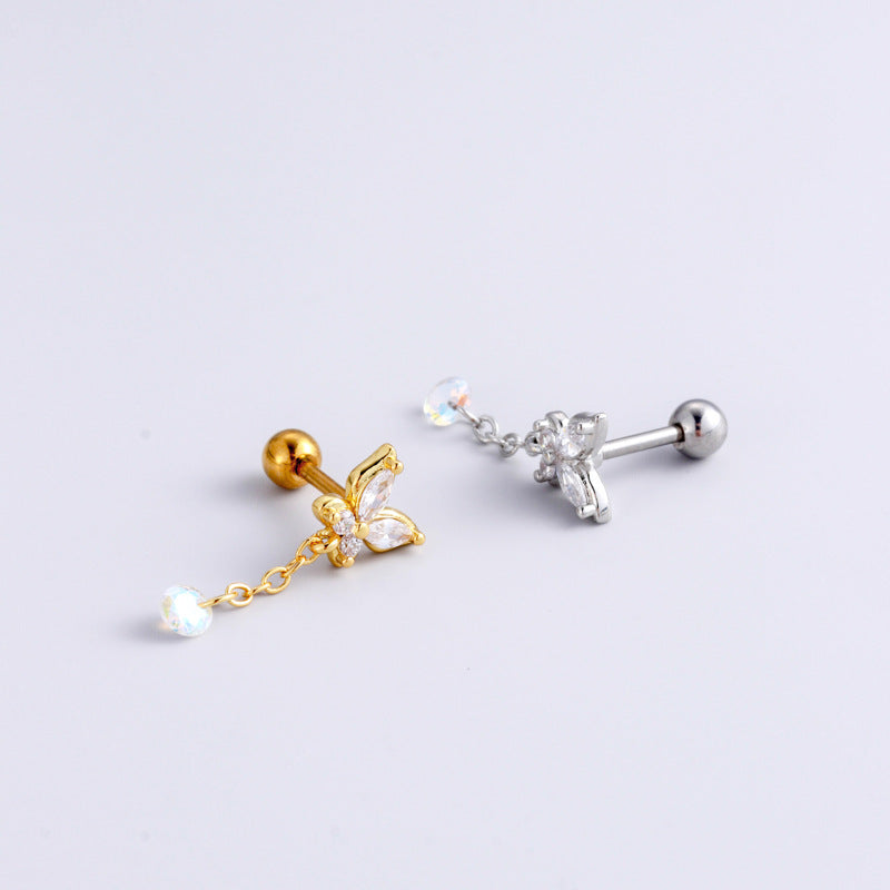 1 Piece Fashion Heart & Star Shape Stainless Steel Zircon Inlay Ear Studs