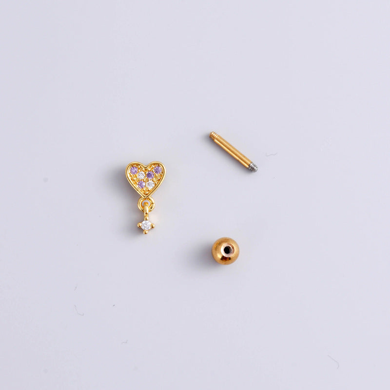 1 Piece Fashion Heart & Star Shape Stainless Steel Zircon Inlay Ear Studs