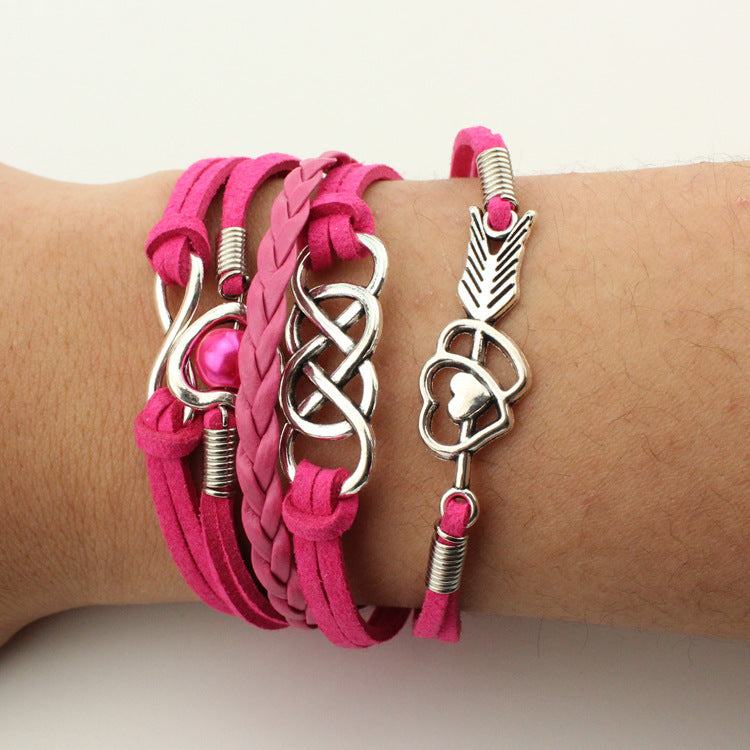 Fashion Multi-Element Leaf Heart Butterfly Owl Braided Women's Bracelet