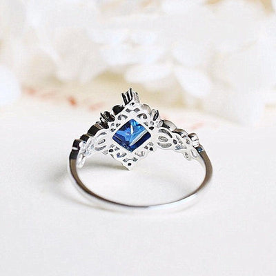 Fashion Geometric Rhombus Silver Ring with Sapphire Inlay for Women