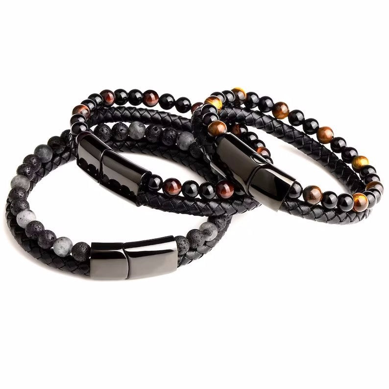 Fashion Double Layer Natural Stone Beaded Men's Bracelet