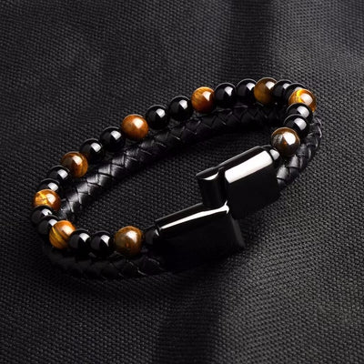 Fashion Double Layer Natural Stone Beaded Men's Bracelet