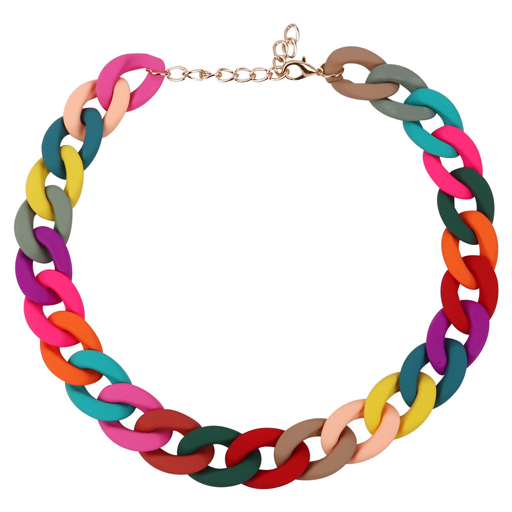 Fashion Acrylic Patchwork Rainbow Chain Necklace for Women