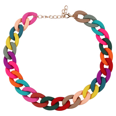 Fashion Acrylic Patchwork Rainbow Chain Necklace for Women