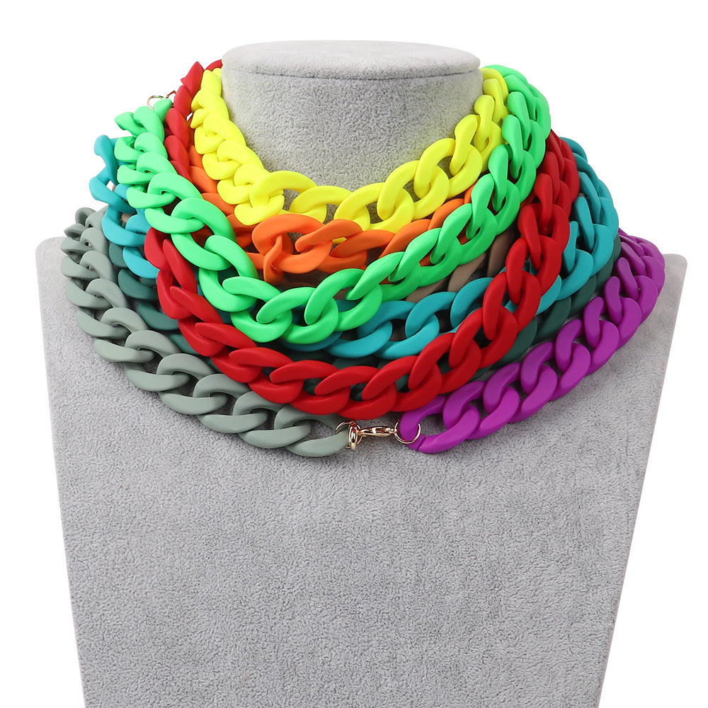 Fashion Acrylic Patchwork Rainbow Chain Necklace for Women