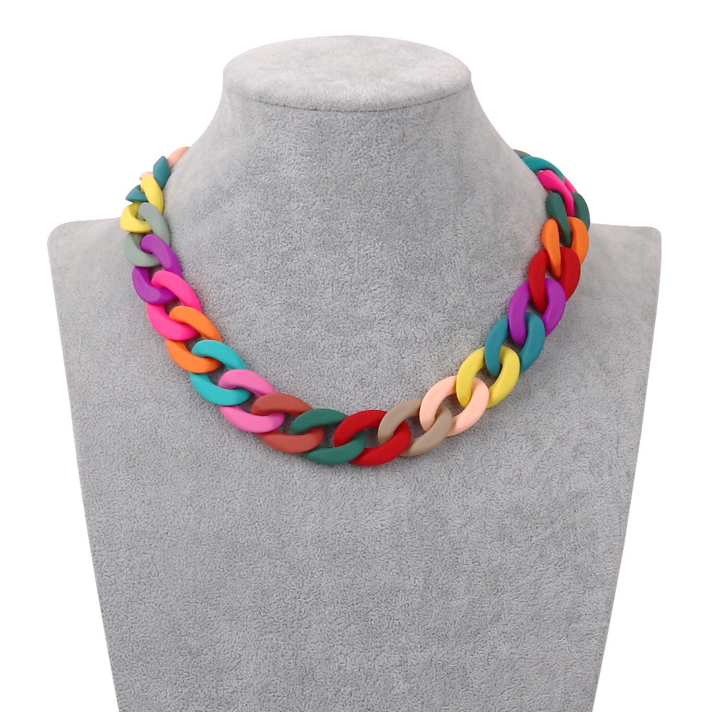 Fashion Acrylic Patchwork Rainbow Chain Necklace for Women