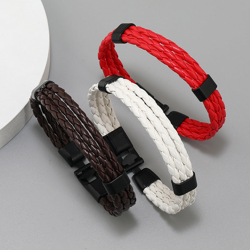 Fashion Multi-Layer Braided PU Leather Men's Bracelet