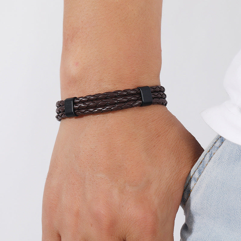Fashion Multi-Layer Braided PU Leather Men's Bracelet