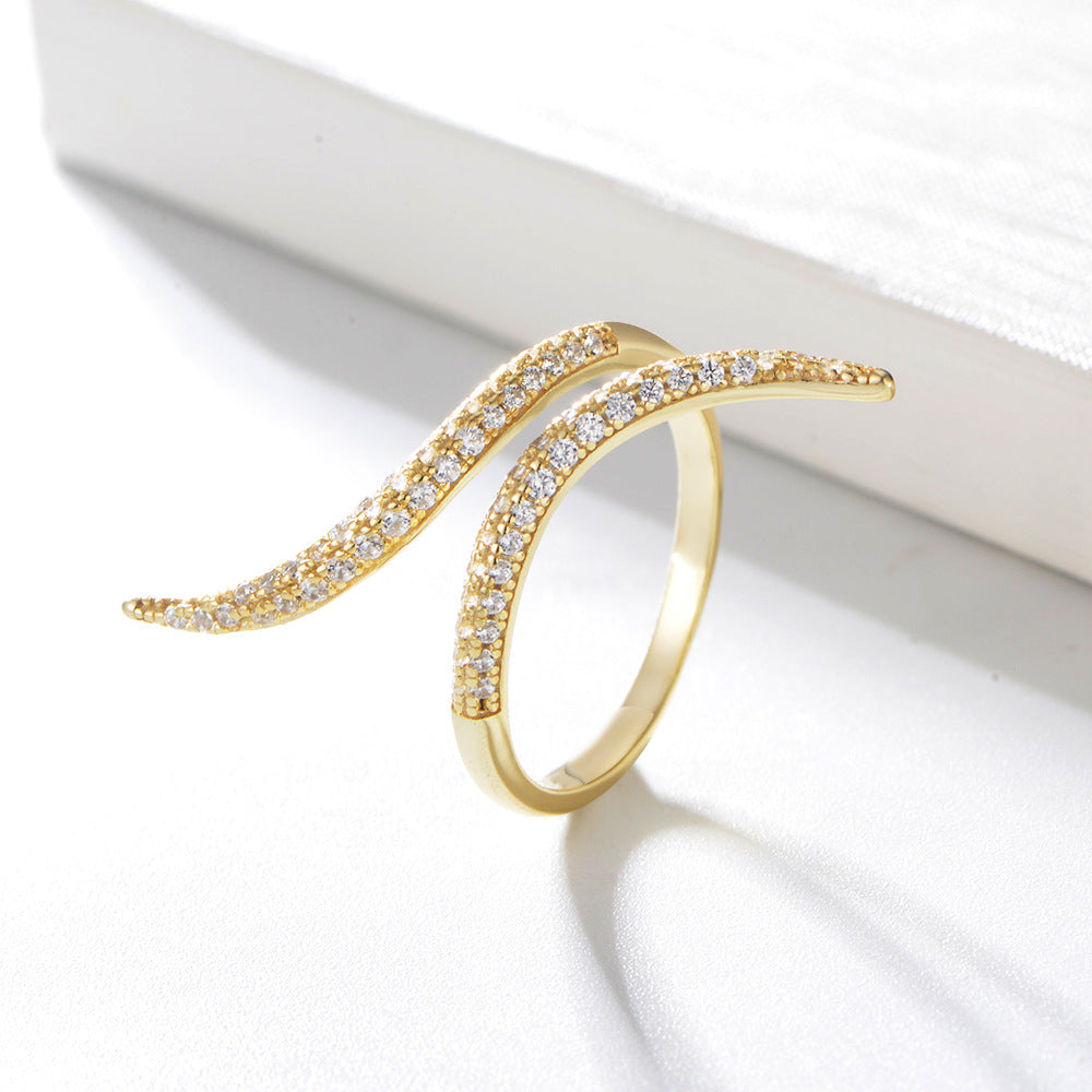 Adjustable Sterling Silver Zircon Inlay Fashion Ring for Women