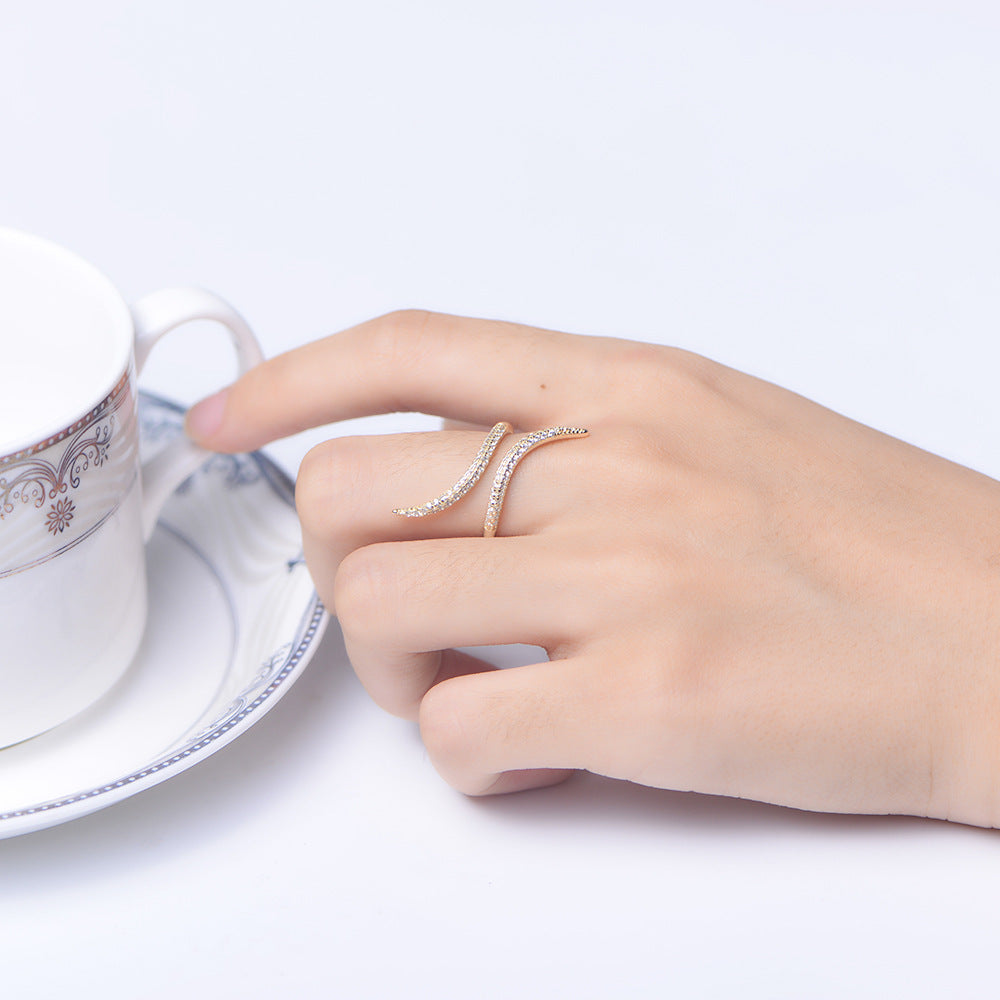 Adjustable Sterling Silver Zircon Inlay Fashion Ring for Women