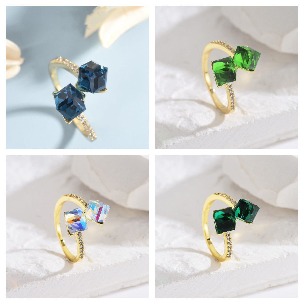 1 Piece Fashion Asymmetrical Crystal Zircon Ring in 18k Gold Plated Copper