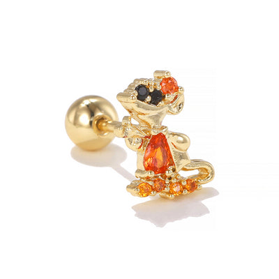 1 Piece Geometric Brass Zircon 18K Gold Plated Animal Ear Studs