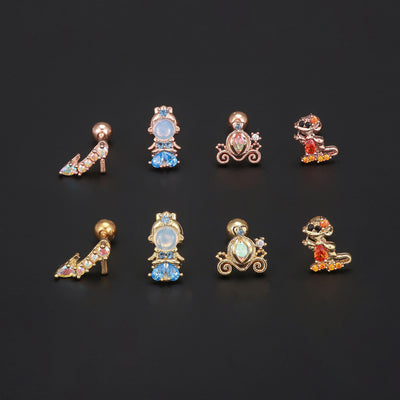 1 Piece Geometric Brass Zircon 18K Gold Plated Animal Ear Studs